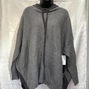 Black Tape Womens Plus Trendy Ribbed Hooded Sweater Grey Charcoal Size 0X NWT